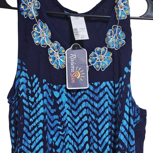 Riviera Sun Boho Blue Embroidered Sleeveless Dress Free Plus Size Sundress Midi - Picture 3 of 9